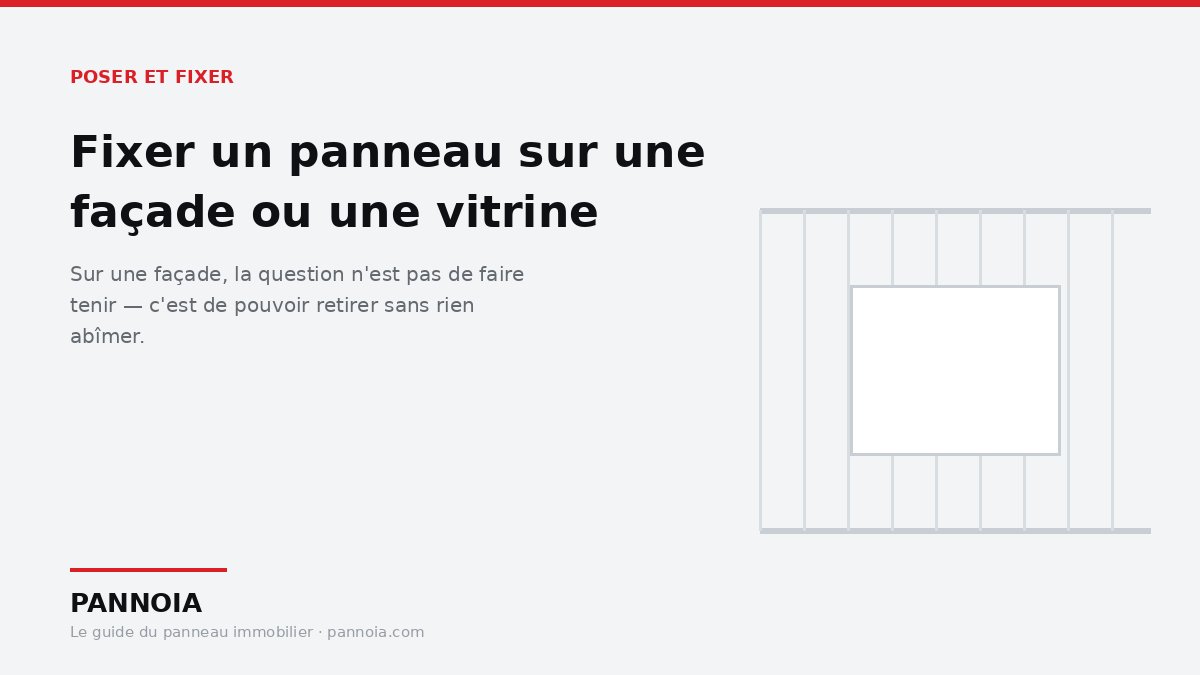Fixation d'un panneau immobilier sur une vitrine sans percer