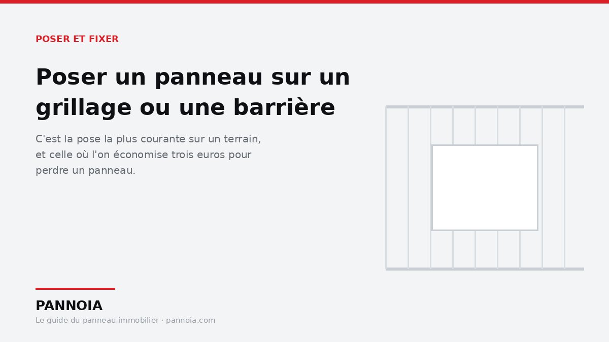Fixation d'un panneau immobilier sur un grillage avec des colliers inox